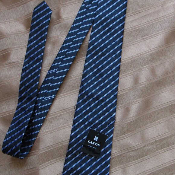 Lanvin Silk Tie, made in France, Black white, hand made - Picture 4 of 4